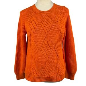 Talbots Cable Knit Crewneck Sweater‎ Orange Women's Size Medium Cozy Casual